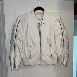 Bebe Ivory FAUX Leather Jacket with Zipper Accents
